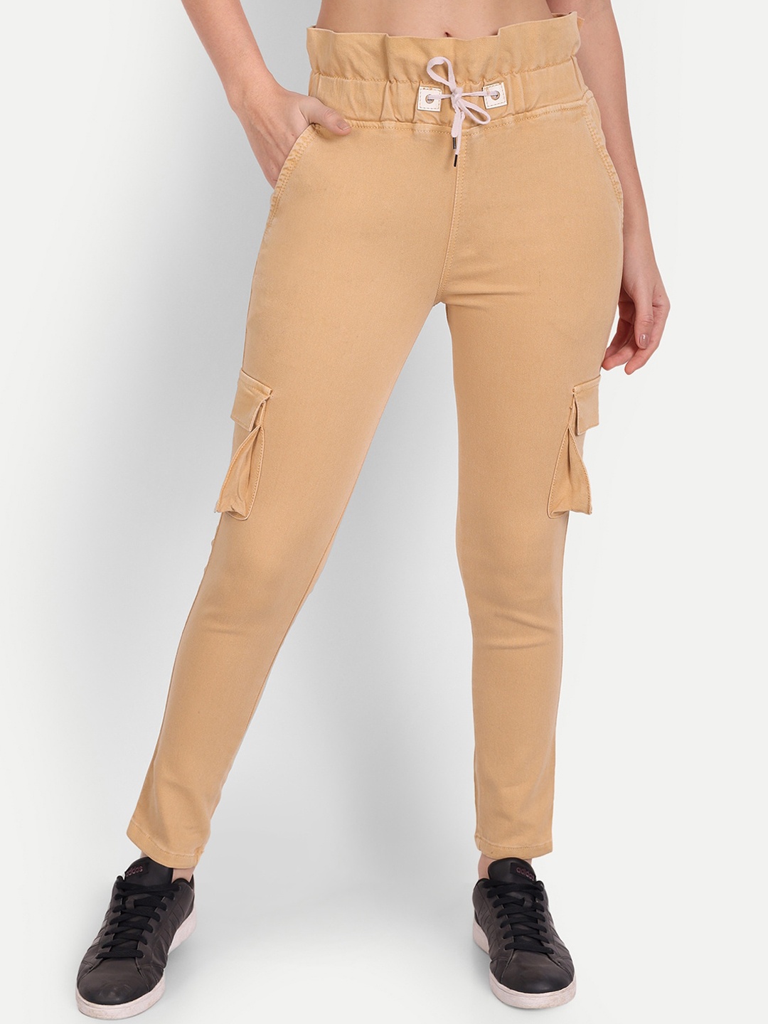 

BAESD Women Relaxed Mid-Rise Cotton Cargo Trousers, Beige