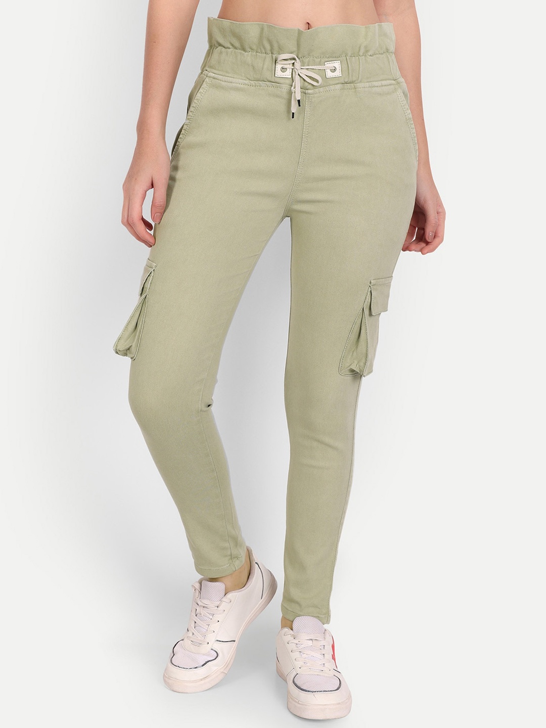 

BAESD Women Relaxed Mid-Rise Cotton Cargo Trousers, Green