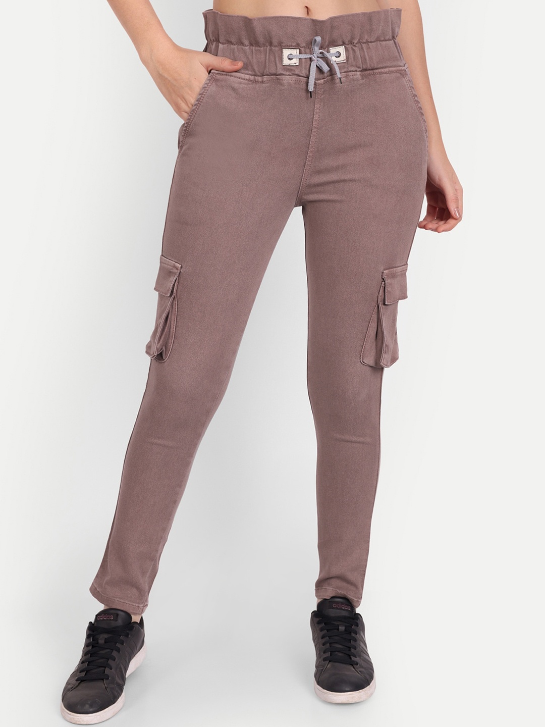 

BAESD Women Relaxed Mid-Rise Cotton Cargo Trousers, Brown