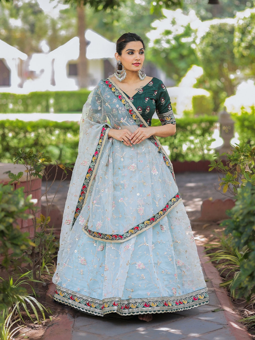 

LOOKNBOOK ART Embroidered Semi-Stitched Lehenga & Unstitched Blouse With Dupatta, Blue