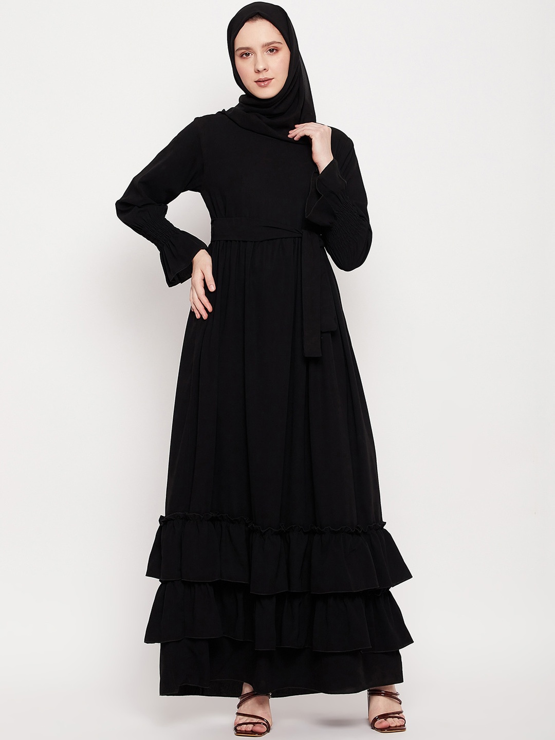 

NABIA Abaya Frill Nida Matte Burqa, Black