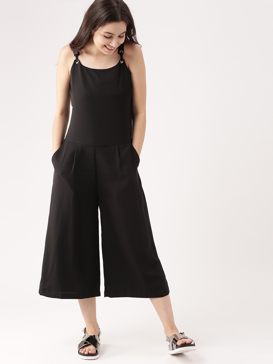 

DressBerry Black Solid Culotte Jumpsuit