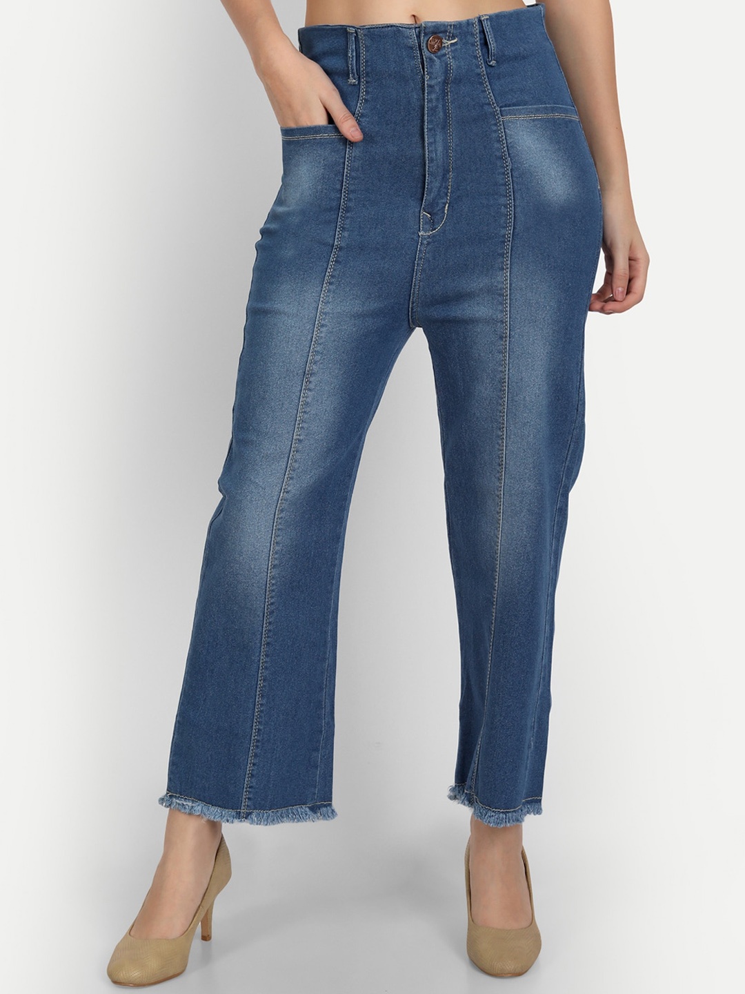 

BAESD Women Jean Relaxed Fit Mid-Rise Light Fade Clean Look Cotton Jeans, Blue