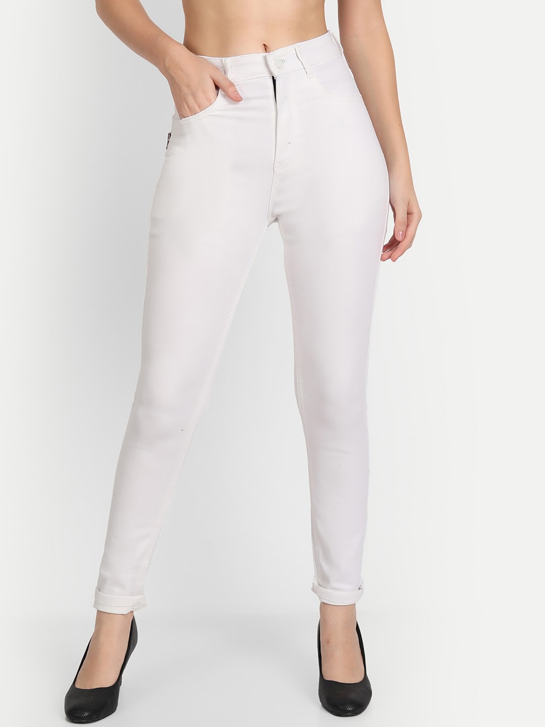 

BAESD Women Jean Skinny Fit Mid-Rise Stretchable Jeans, White