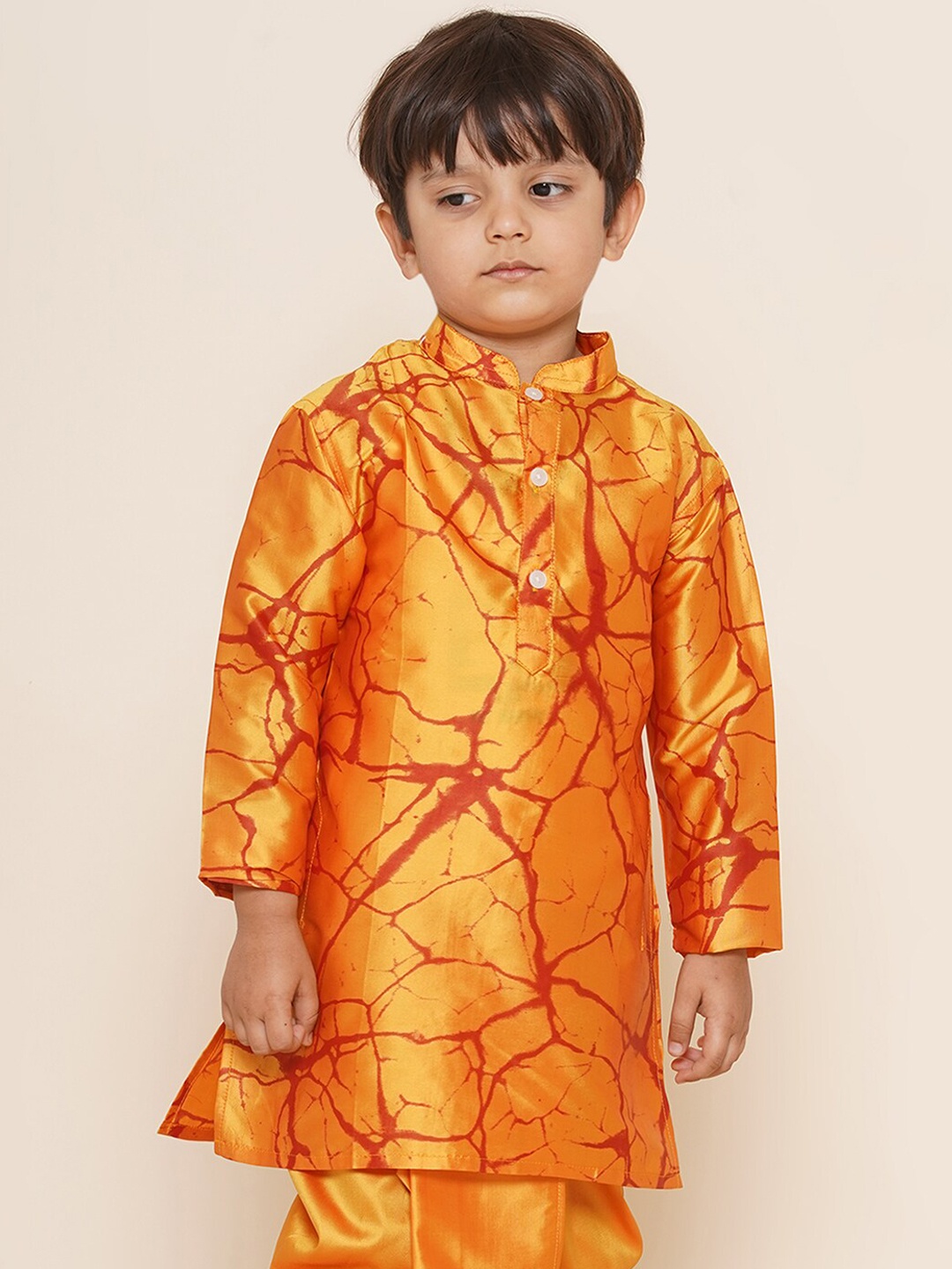 

Sethukrishna Boys Mandarin Collar Abstract Printed Kurta, Orange