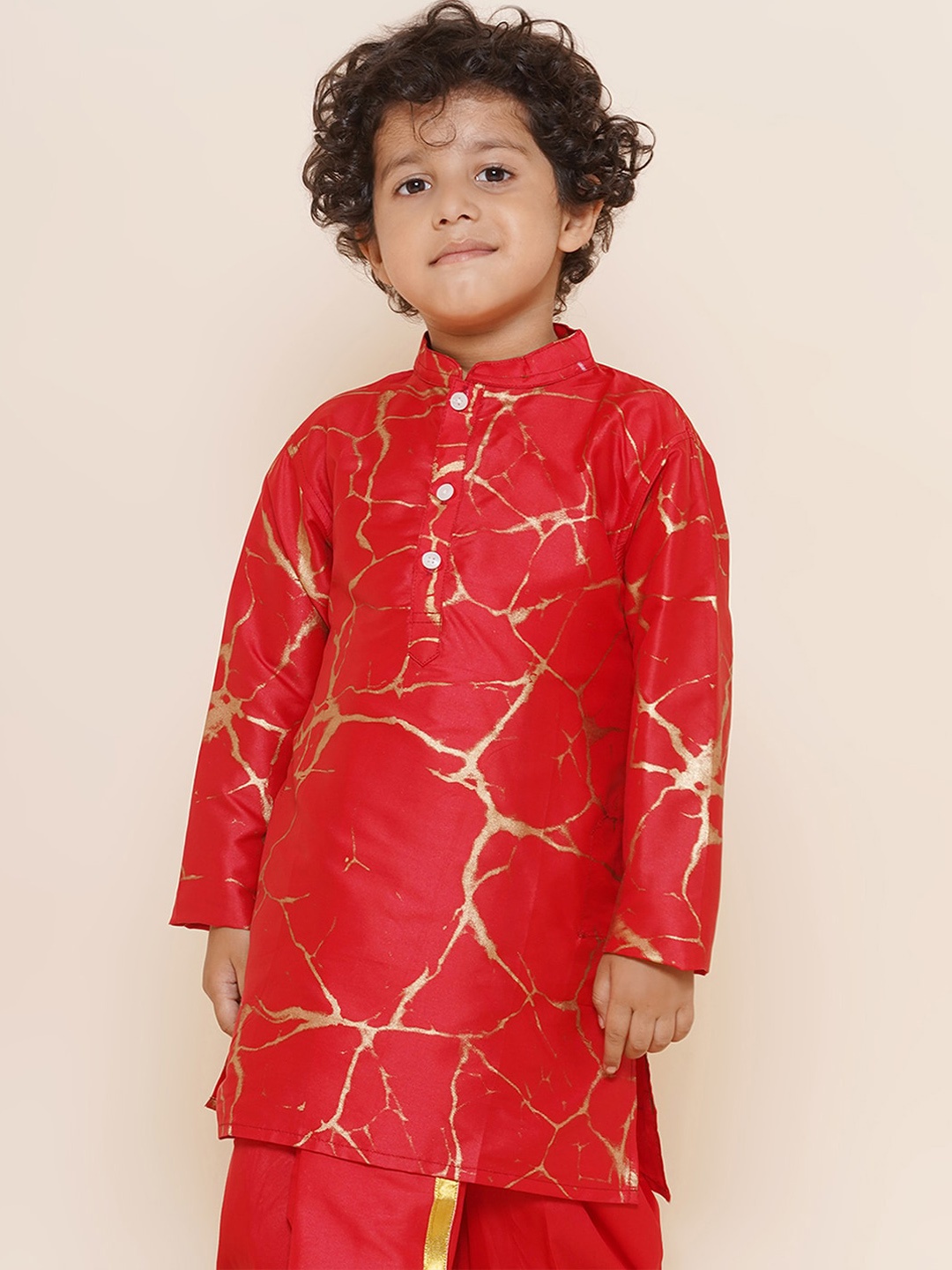 

Sethukrishna Boys Mandarin Collar Kurta, Red