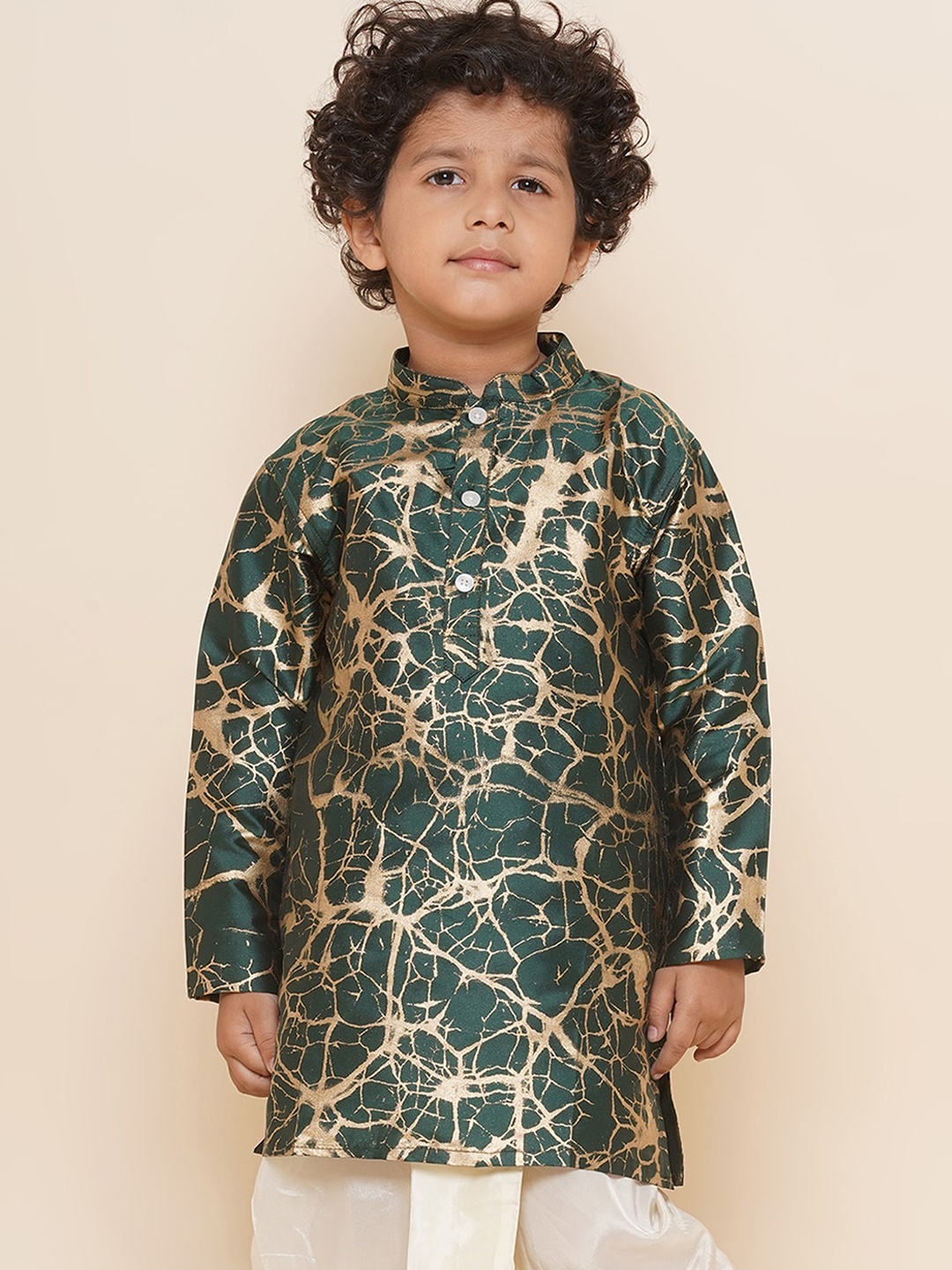 

Sethukrishna Boys Mandarin Collar Abstract Printed Kurta, Green