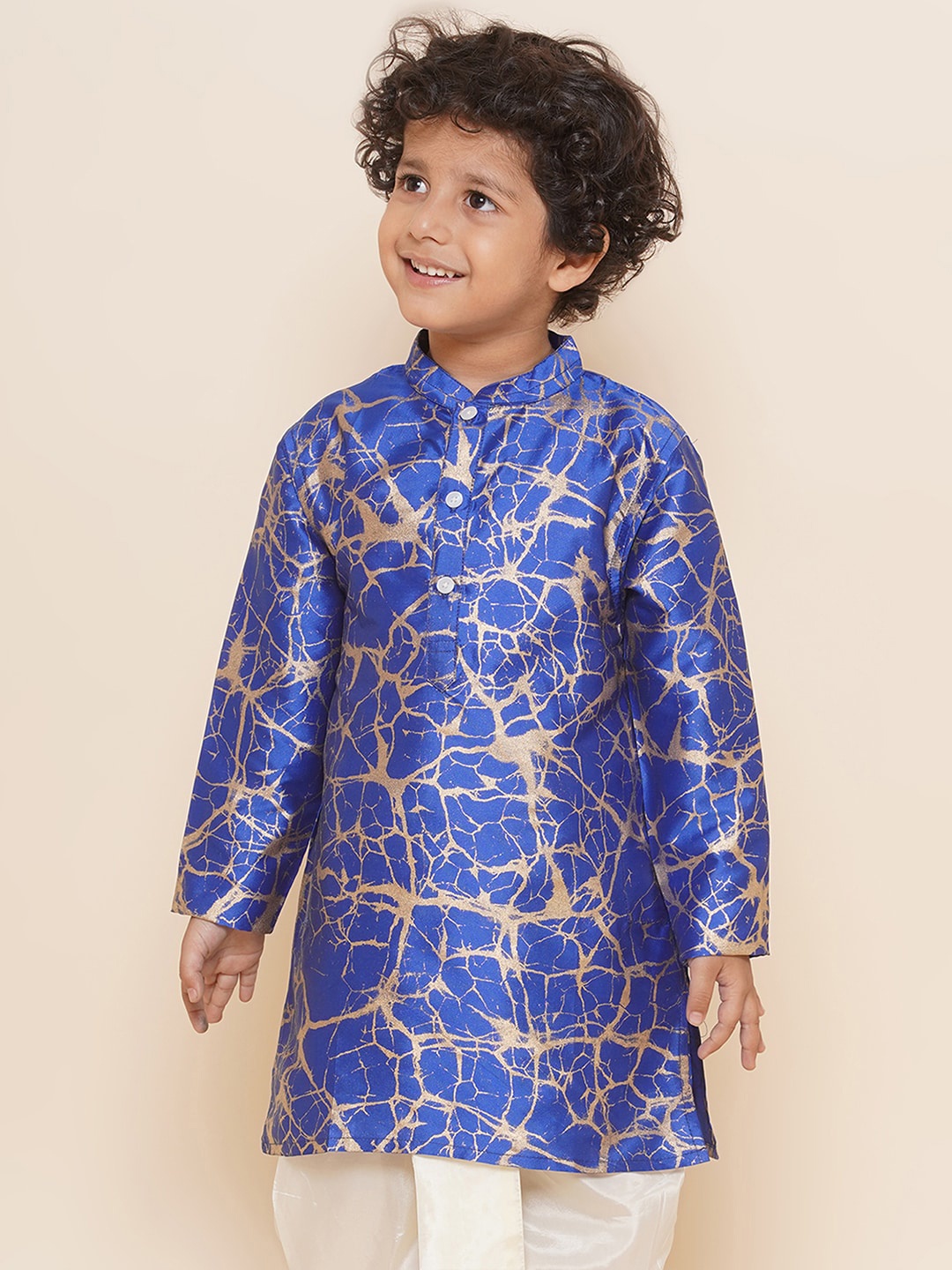 

Sethukrishna Boys Mandarin Collar Abstract Printed Kurta, Blue