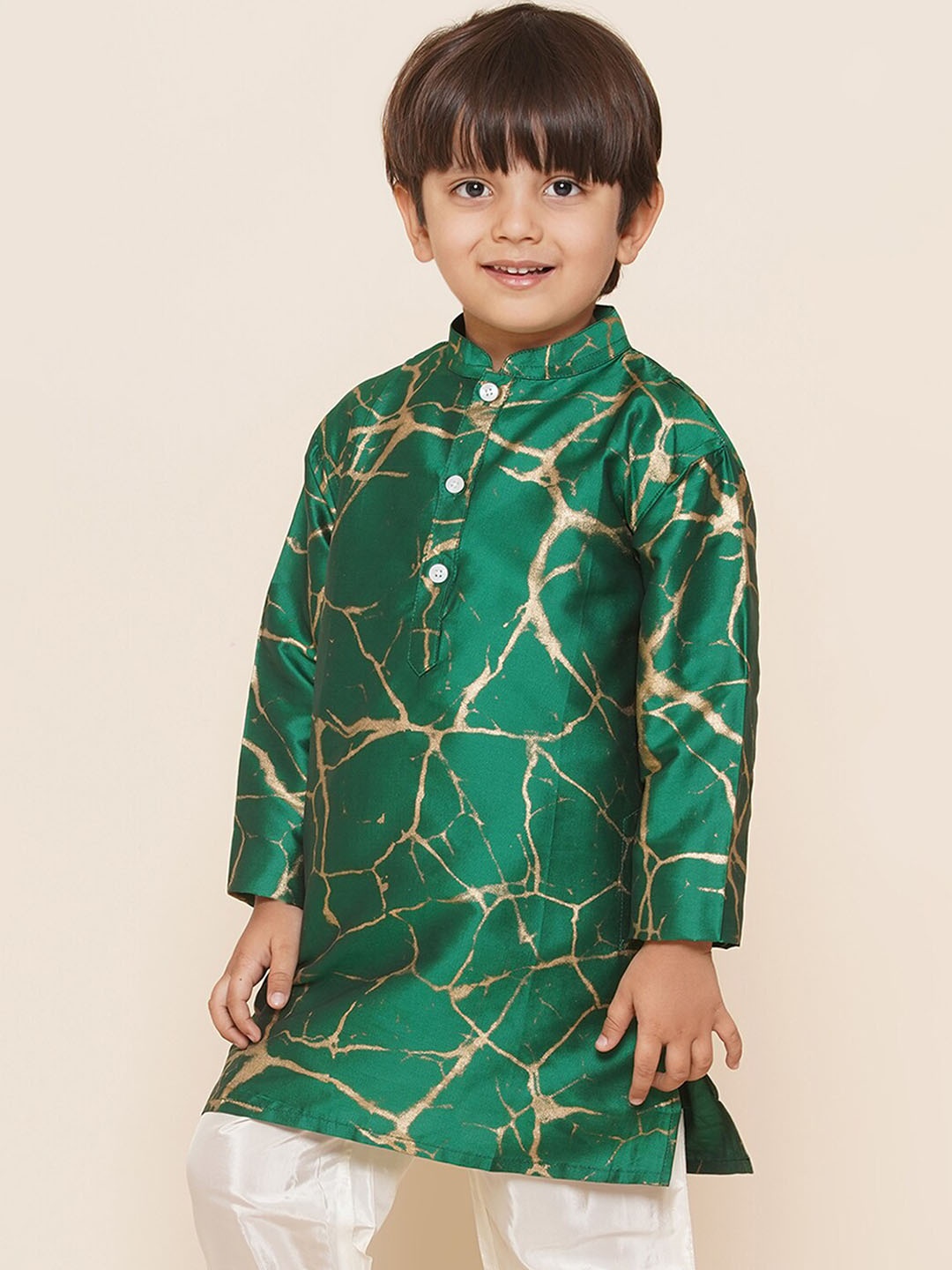 

Sethukrishna Boys Mandarin Collar Abstract Printed Kurta, Green