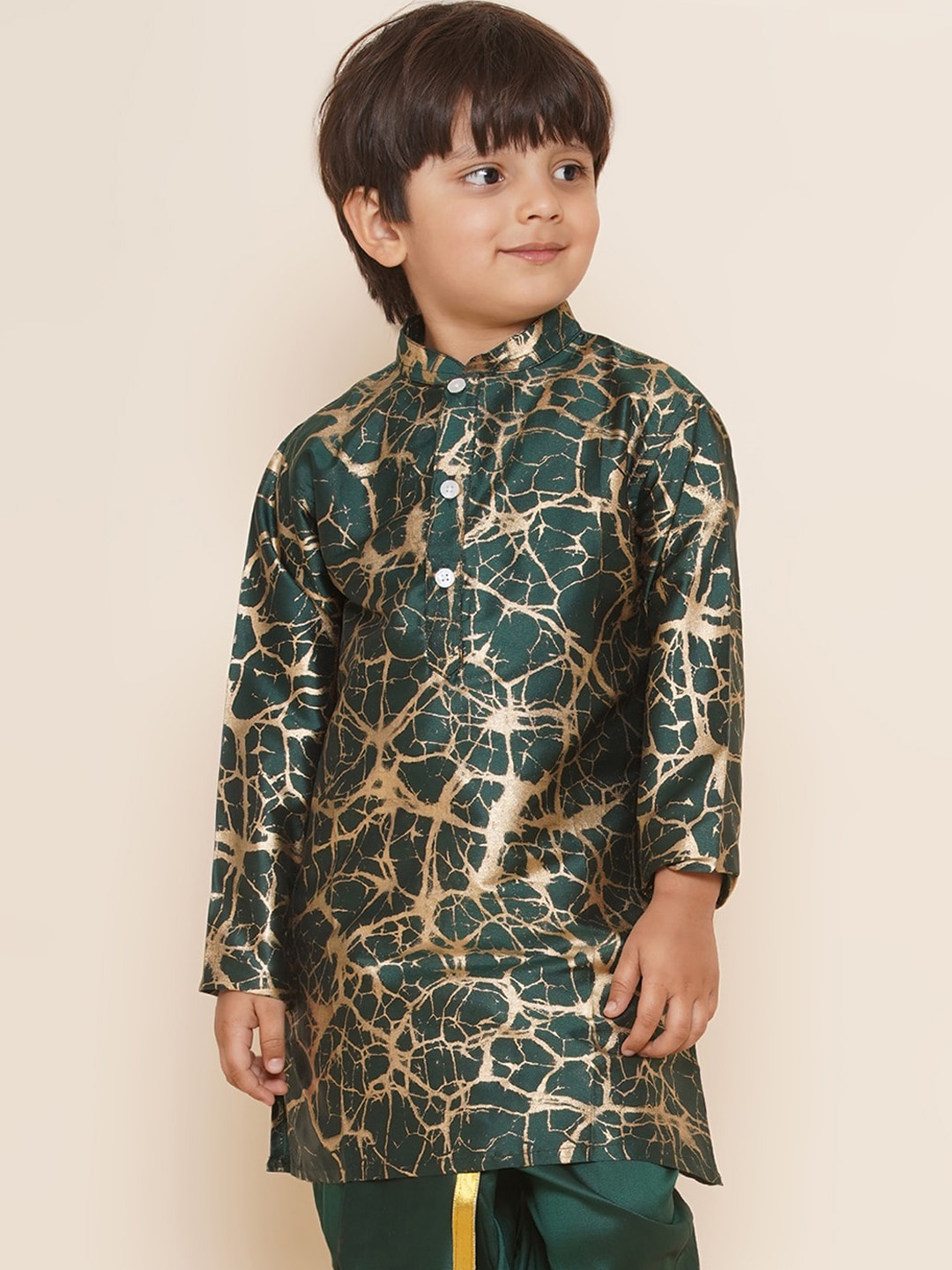 

Sethukrishna Boys Mandarin Collar Abstract Printed Kurta, Green