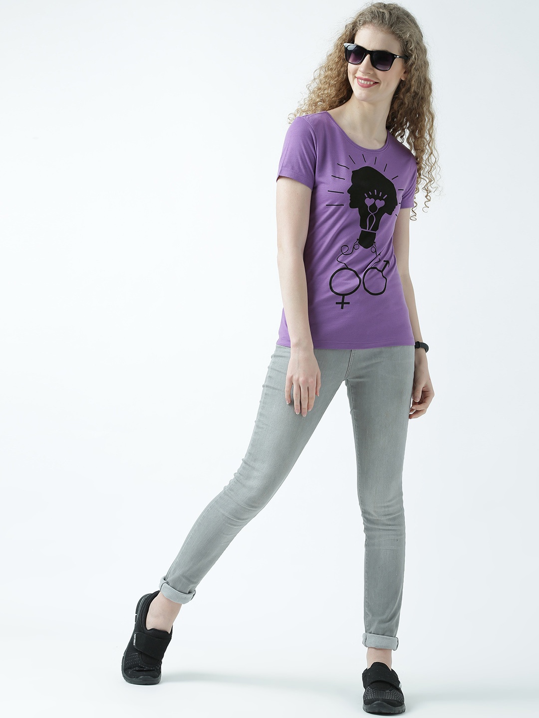 

Huetrap Women Lavender Printed Round Neck T-shirt
