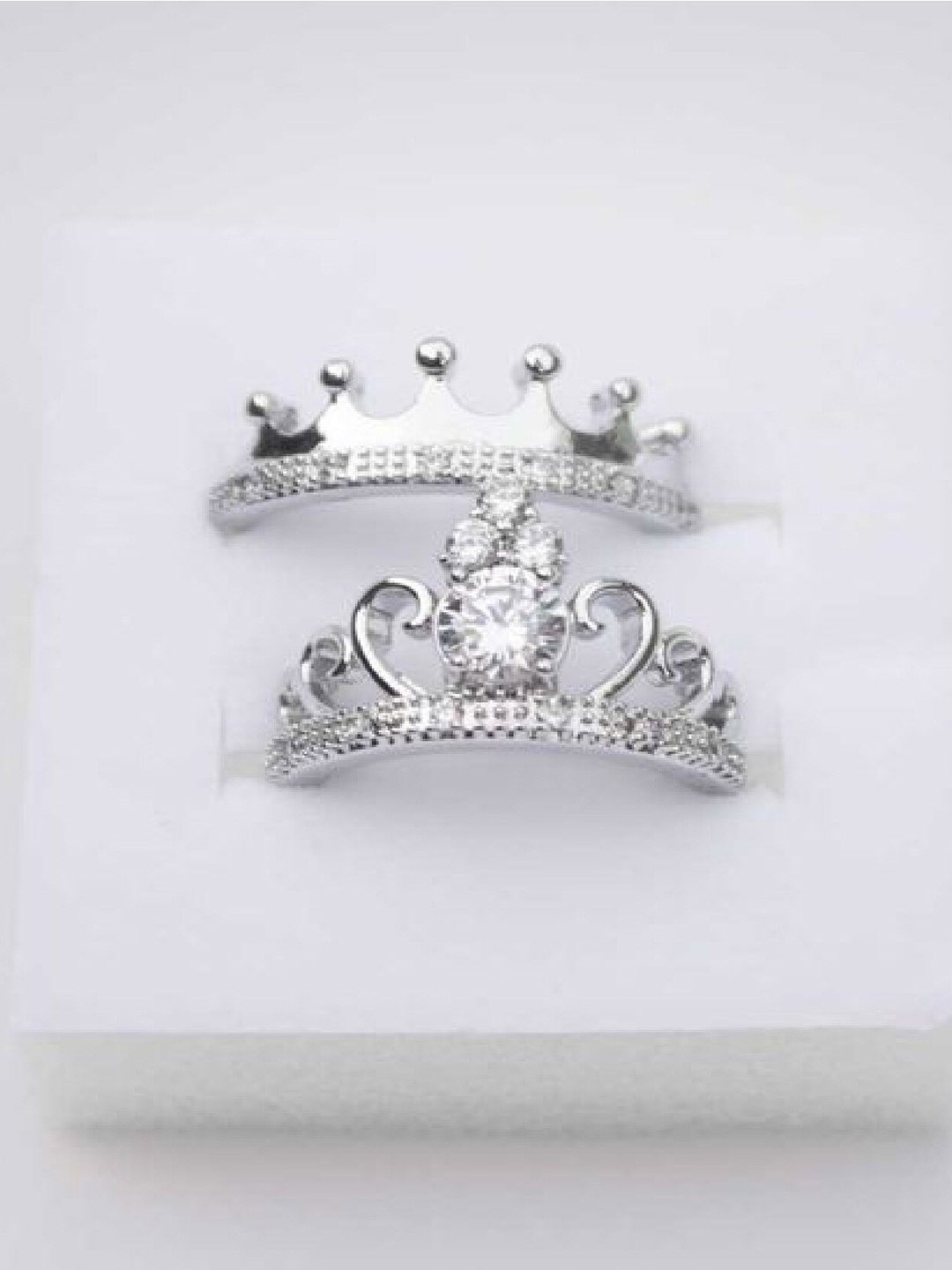 

RUHI COLLECTION Set of 2 Silver-Plated CZ-Studded Adjustable Couple Rings