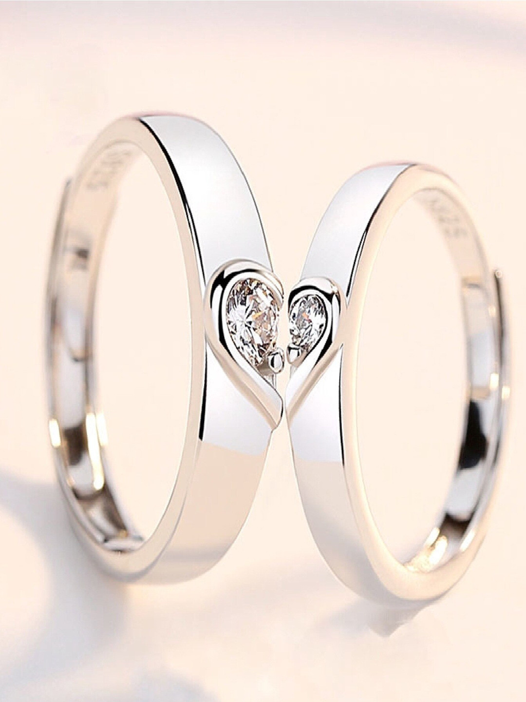 

RUHI COLLECTION Set Of 2 Silver-Plated & CZ-Studded Couple Finger Ring