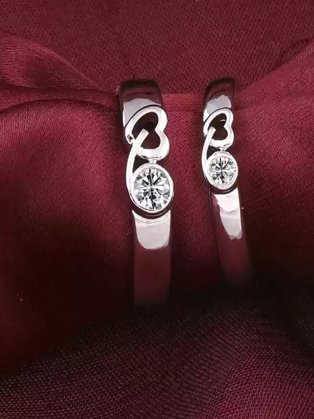 

RUHI COLLECTION Silver-Plated CZ-Studded & AD-Studded Couple Rings