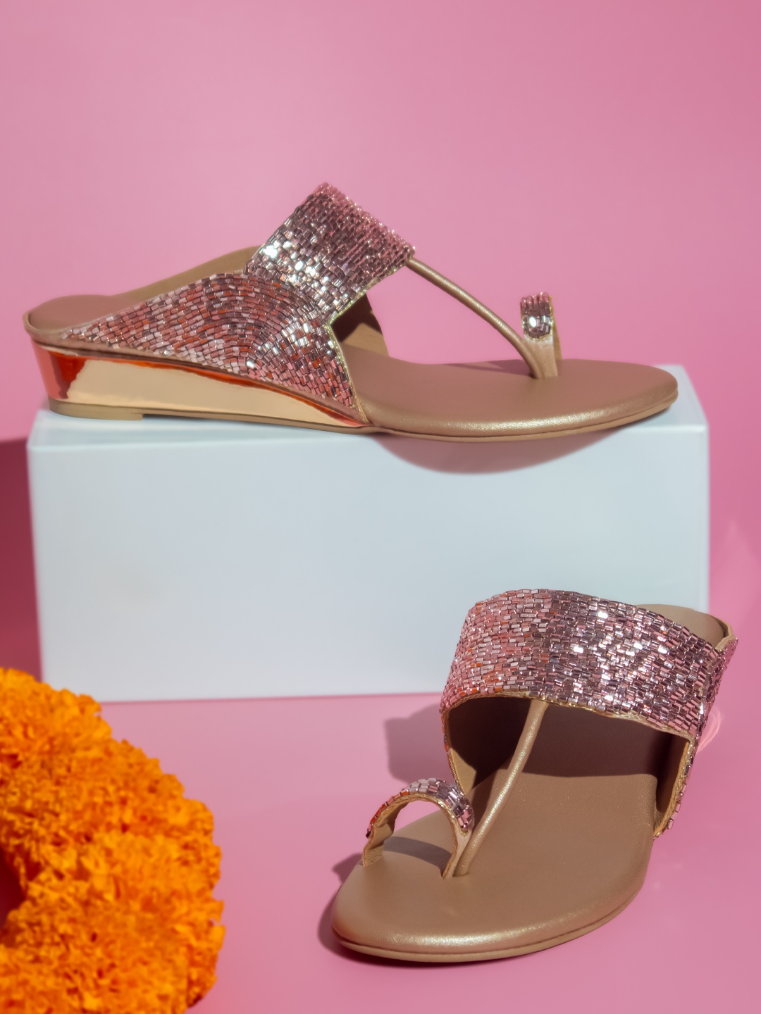 

Inc 5 Embellished One Toe Wedge Heels, Rose gold