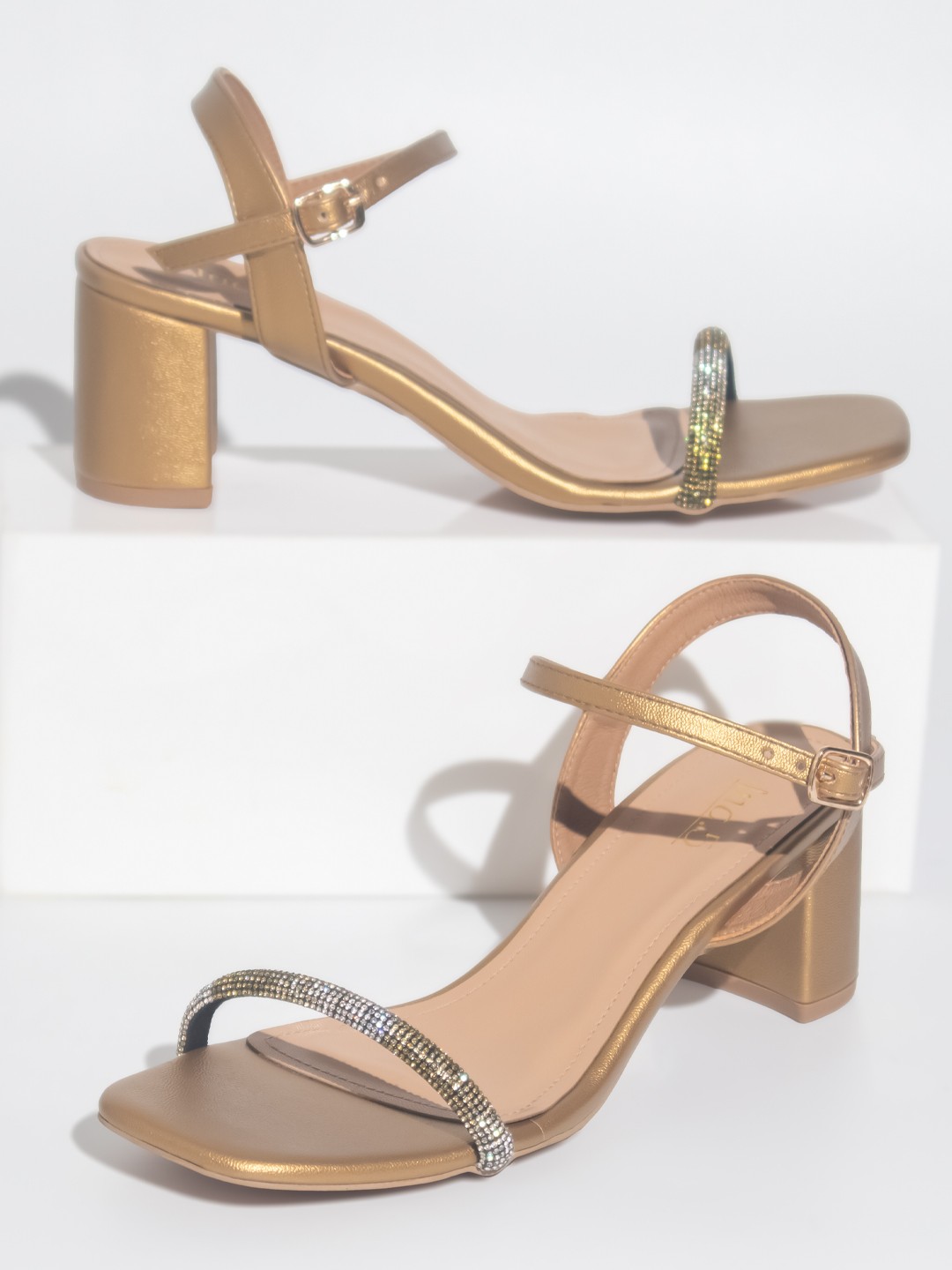 

Inc 5 Embellished Block Heels, Gold