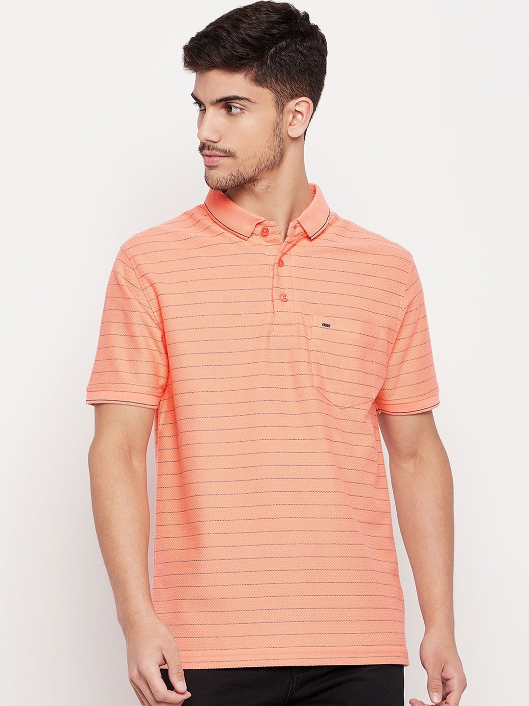 

Okane Striped Polo Collar T-shirt, Orange