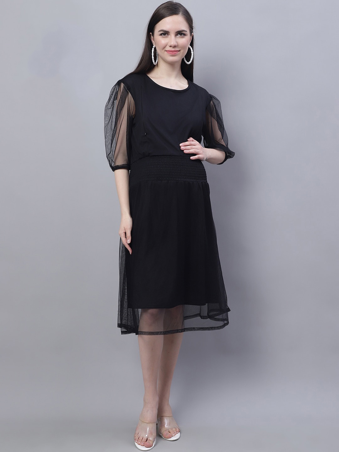 

Moms Maternity Solid Maternity A-Line Midi Dress, Black
