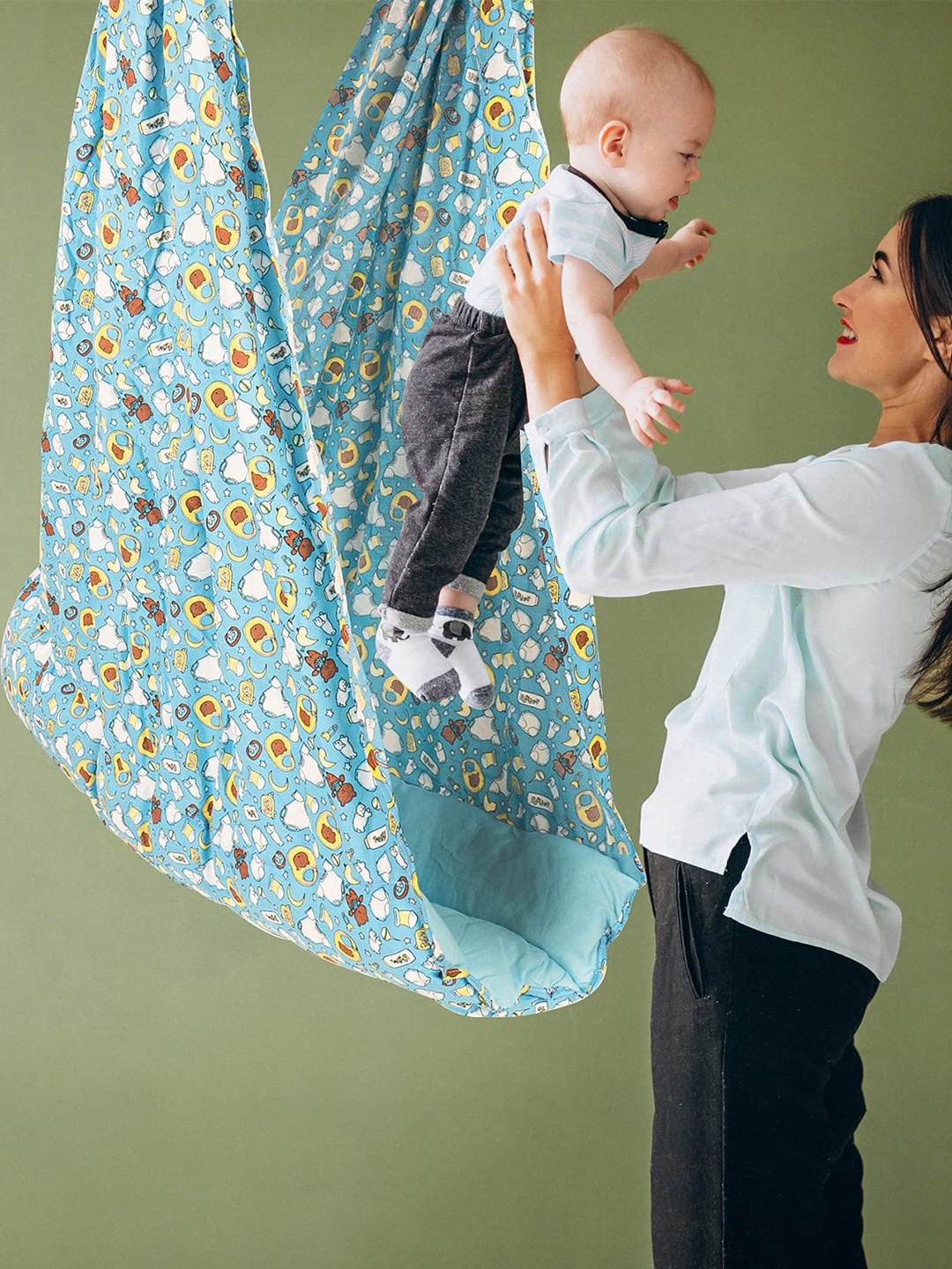 

BAYBEE Printed Cotton Portable Swing Hanging Cradle, Blue