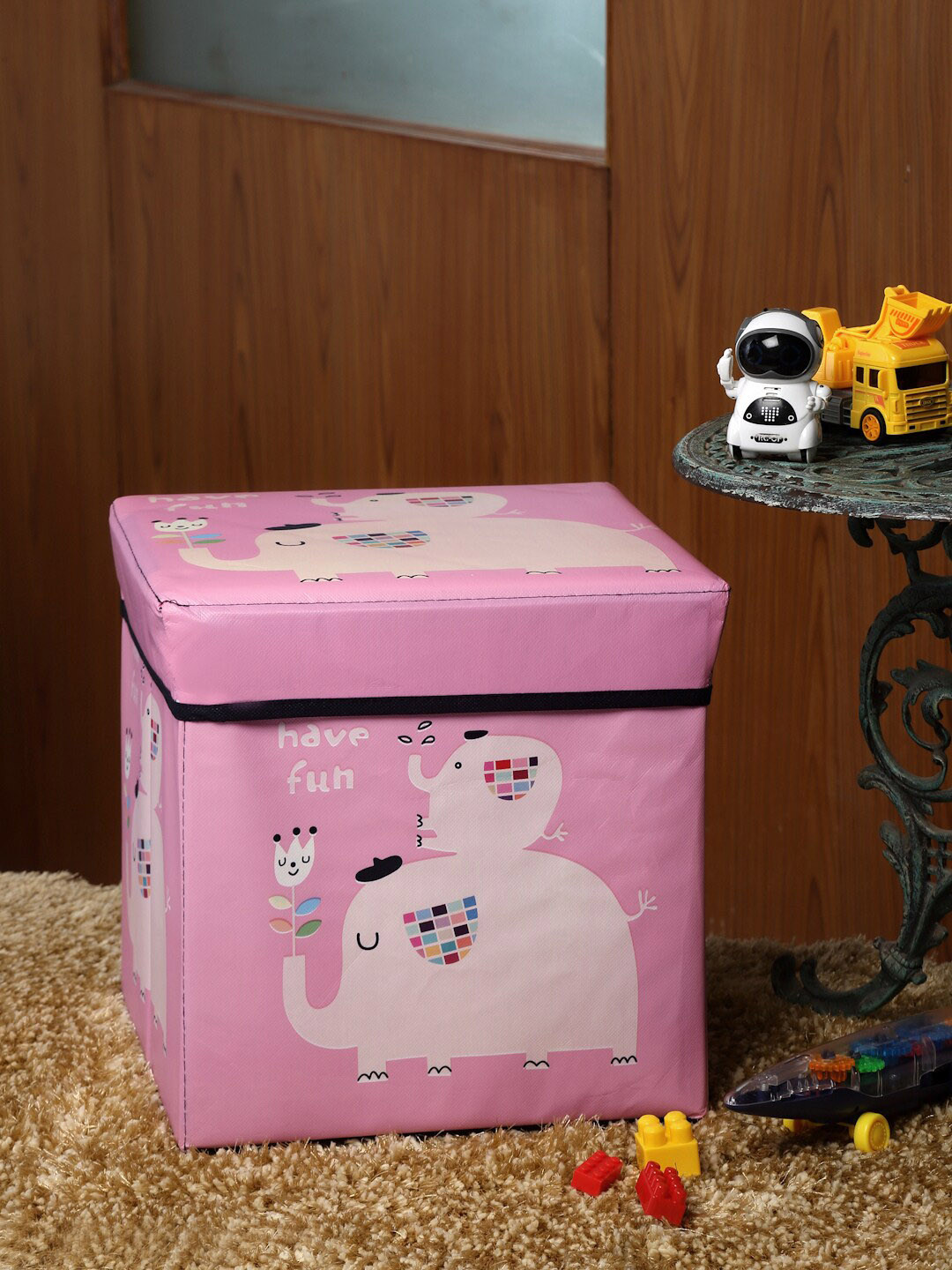 

FABINALIV Kids Pink & Beige Conversational Printed Multipurpose Organizer With Lid