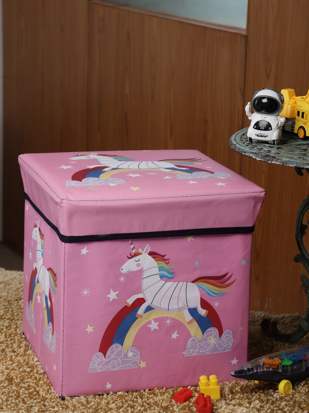

FABINALIV Kids Pink & White Printed Multipurpose Foldable Organizer With Lid