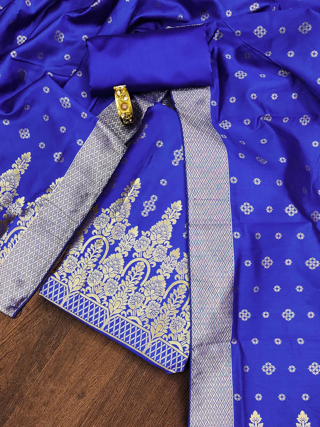 

KALINI Ethnic Motifs Woven Design Unstitched Dress Material, Blue