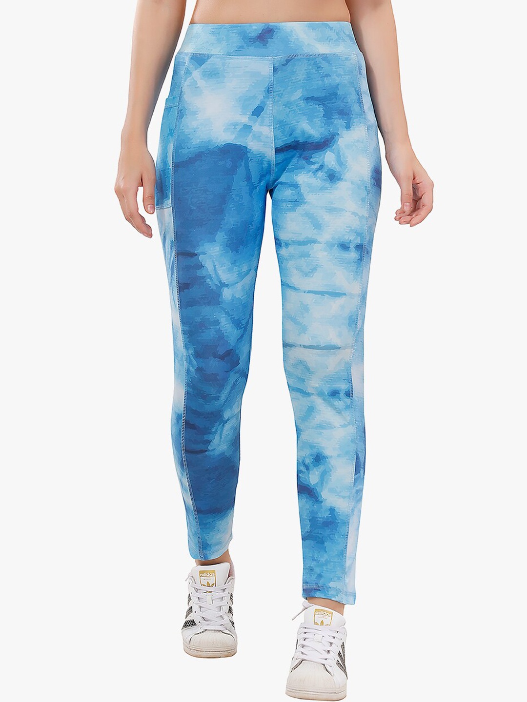 

TRASA Women Printed Ankle-Length Dry Fit High Waist Yoga Tights, Blue