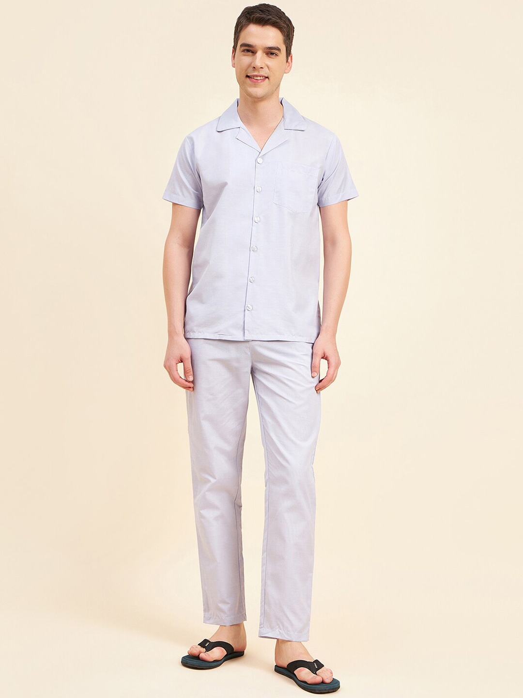 

Sweet Dreams Blue Lapel Collar Night Suit