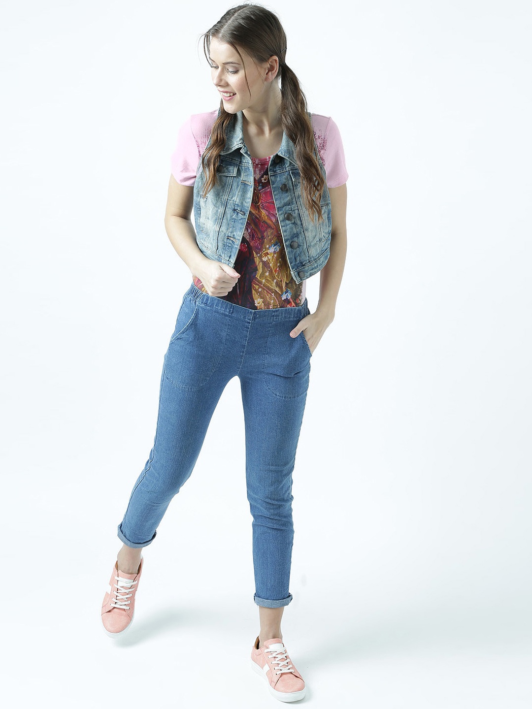 

Huetrap Women Pink Printed Round Neck T-shirt