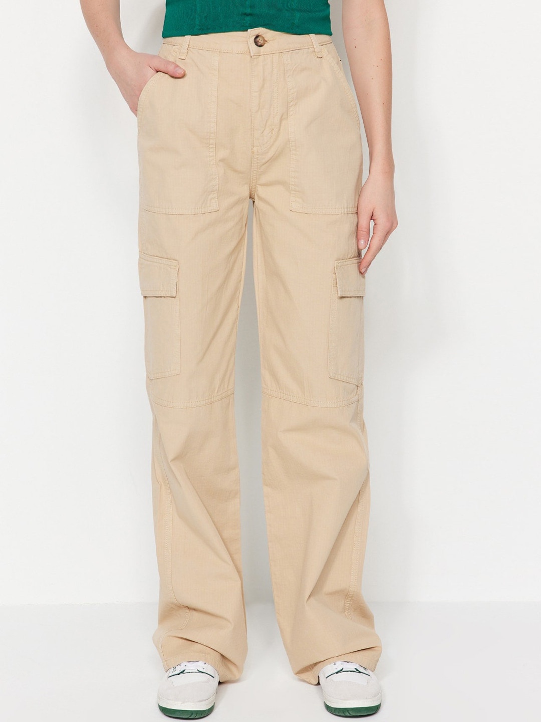 

Trendyol Women Mid Rise Pure Cotton Jeans, Beige