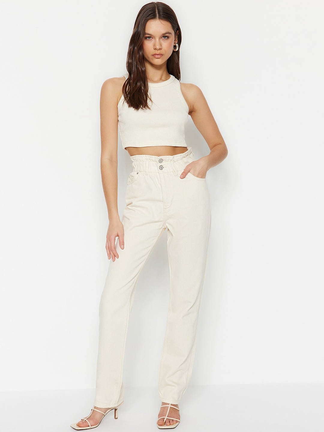 

Trendyol Women Mid Rise Pure Cotton Jeans, White