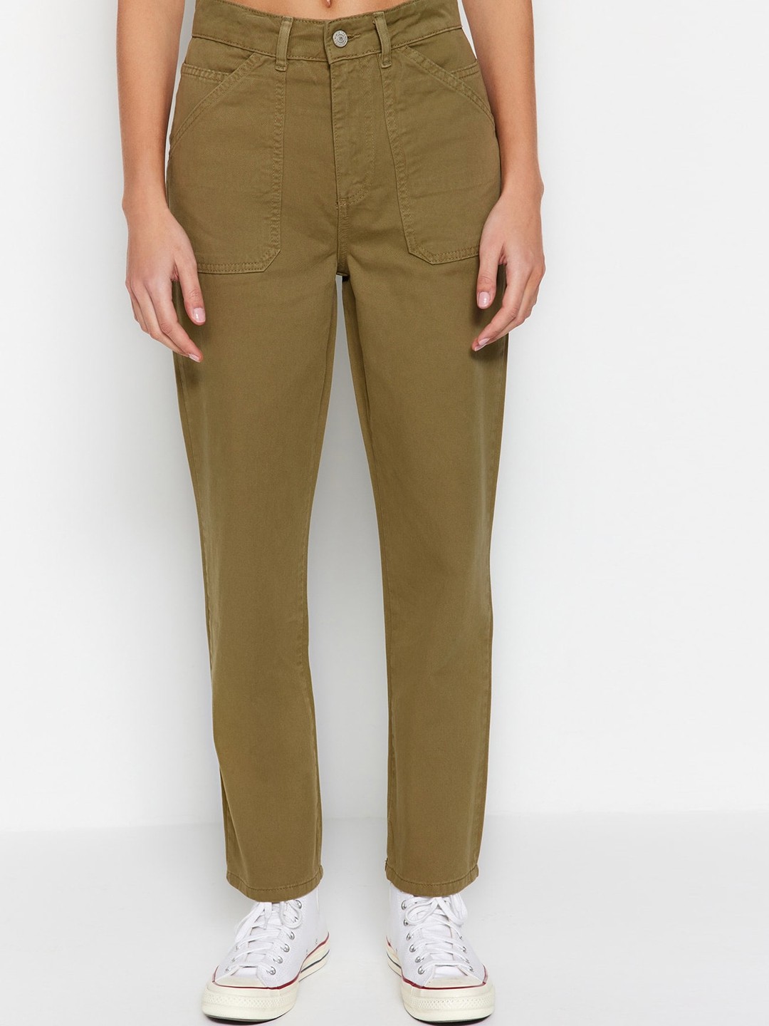 

Trendyol Women Mid Rise Pure Cotton Jeans, Olive