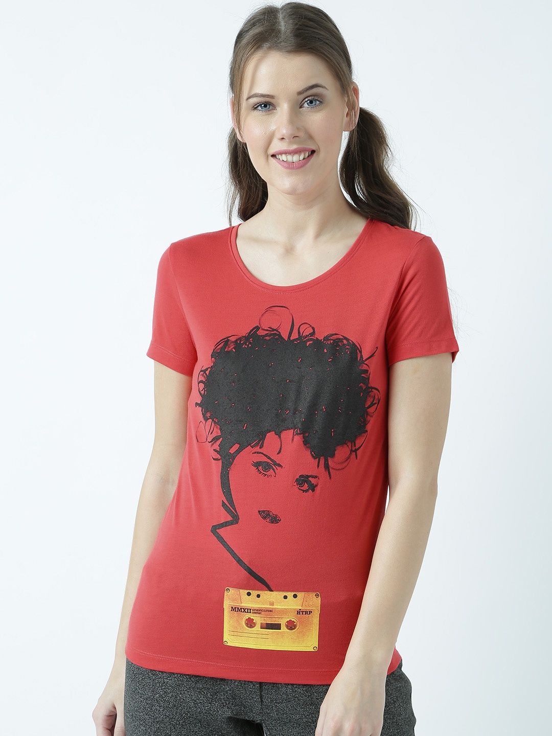 

Huetrap Women Red Printed Round Neck T-shirt