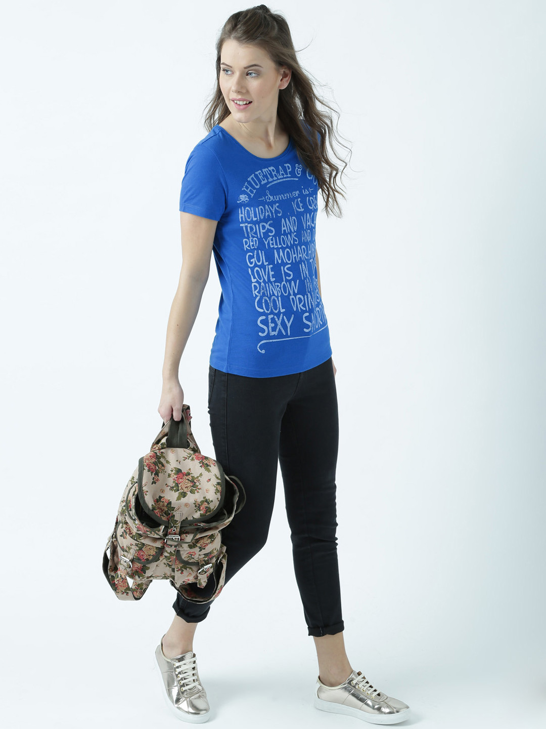 

Huetrap Women Blue Printed Round Neck T-shirt