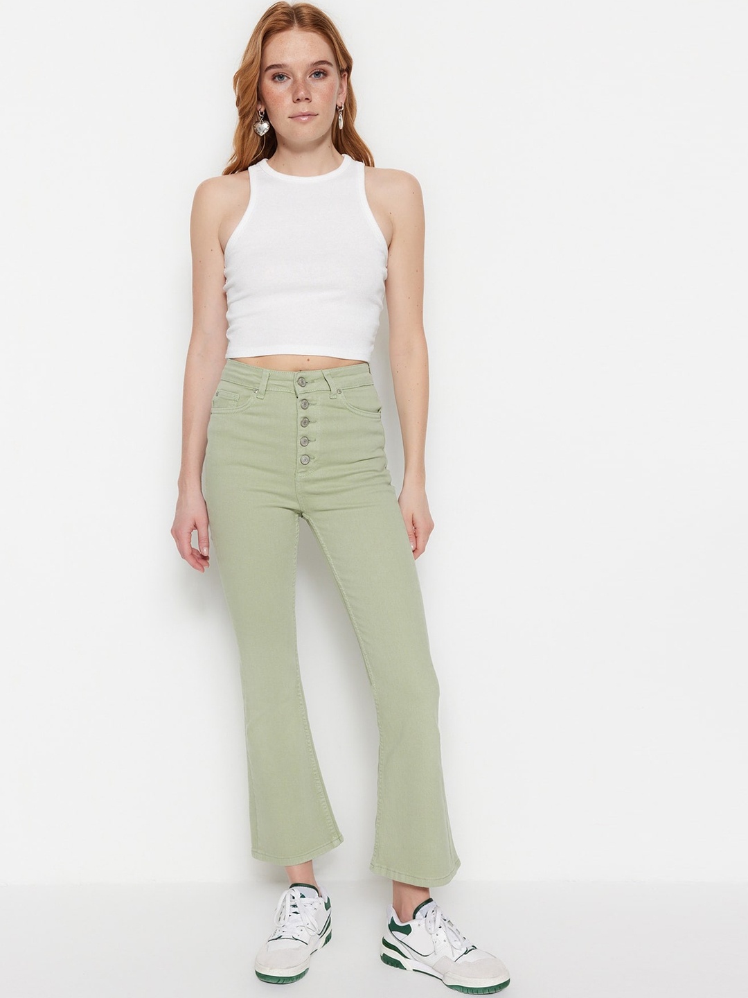

Trendyol Women Mid-Rise Casual Cotton Jeans, Green