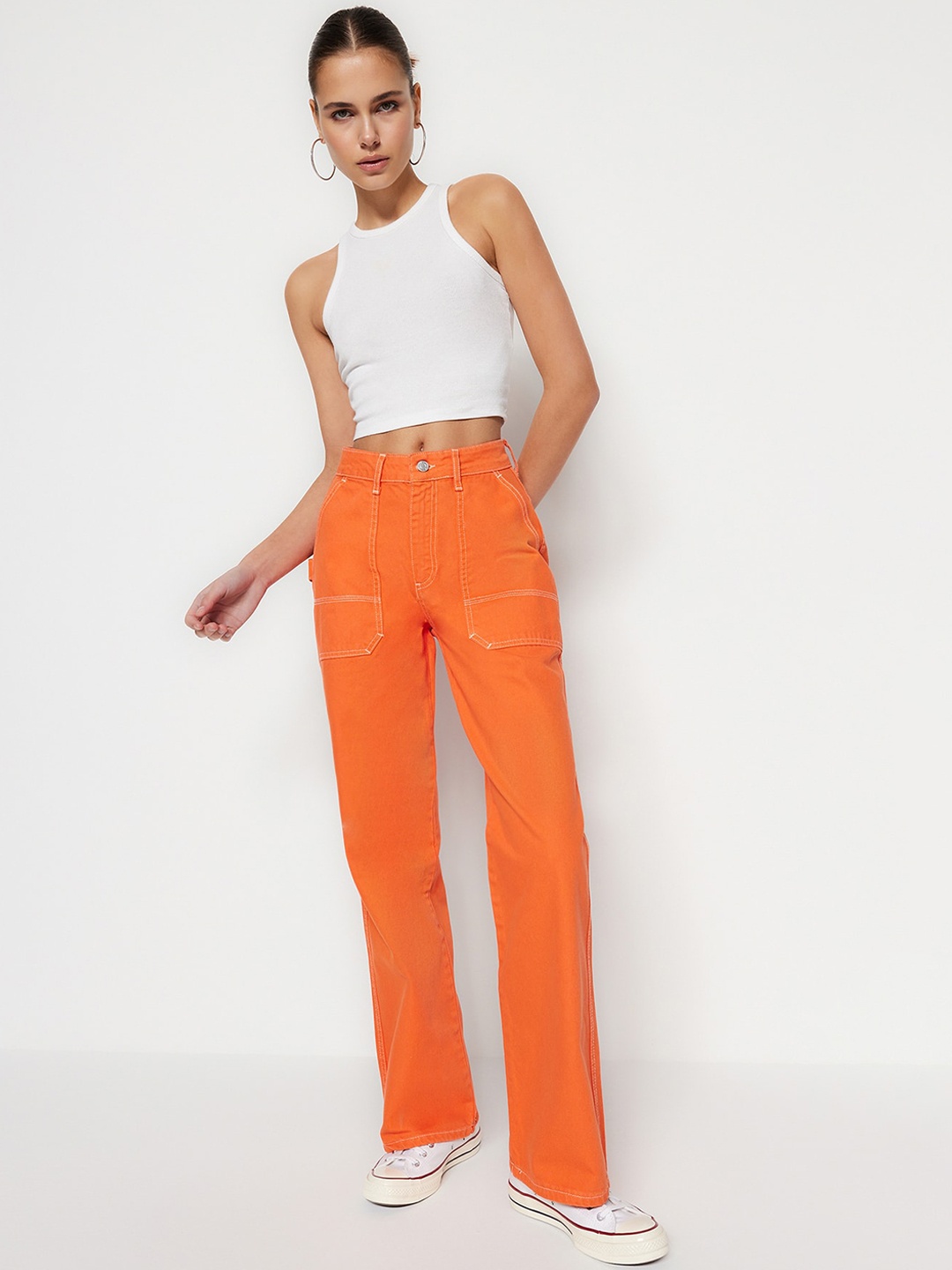 

Trendyol Women Mid-Rise Clean Look Casual Jeans, Orange