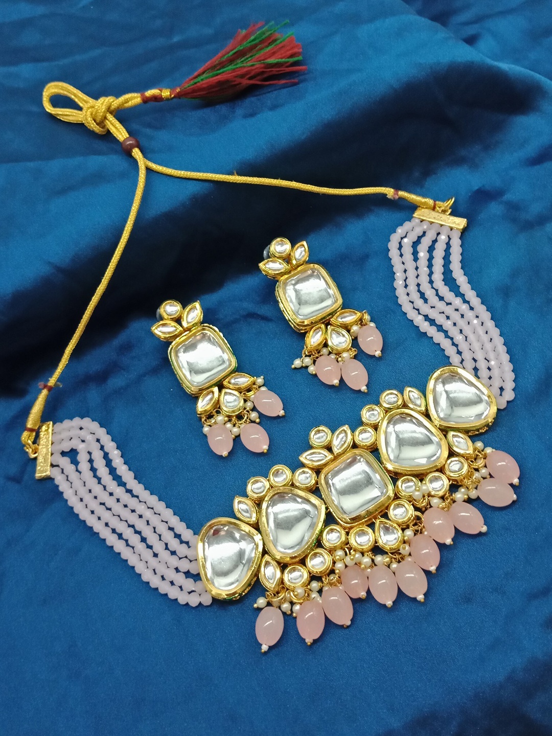 

AASHISH IMITATION Gold-Plated Kundan Studded & Beaded Necklace & Earrings