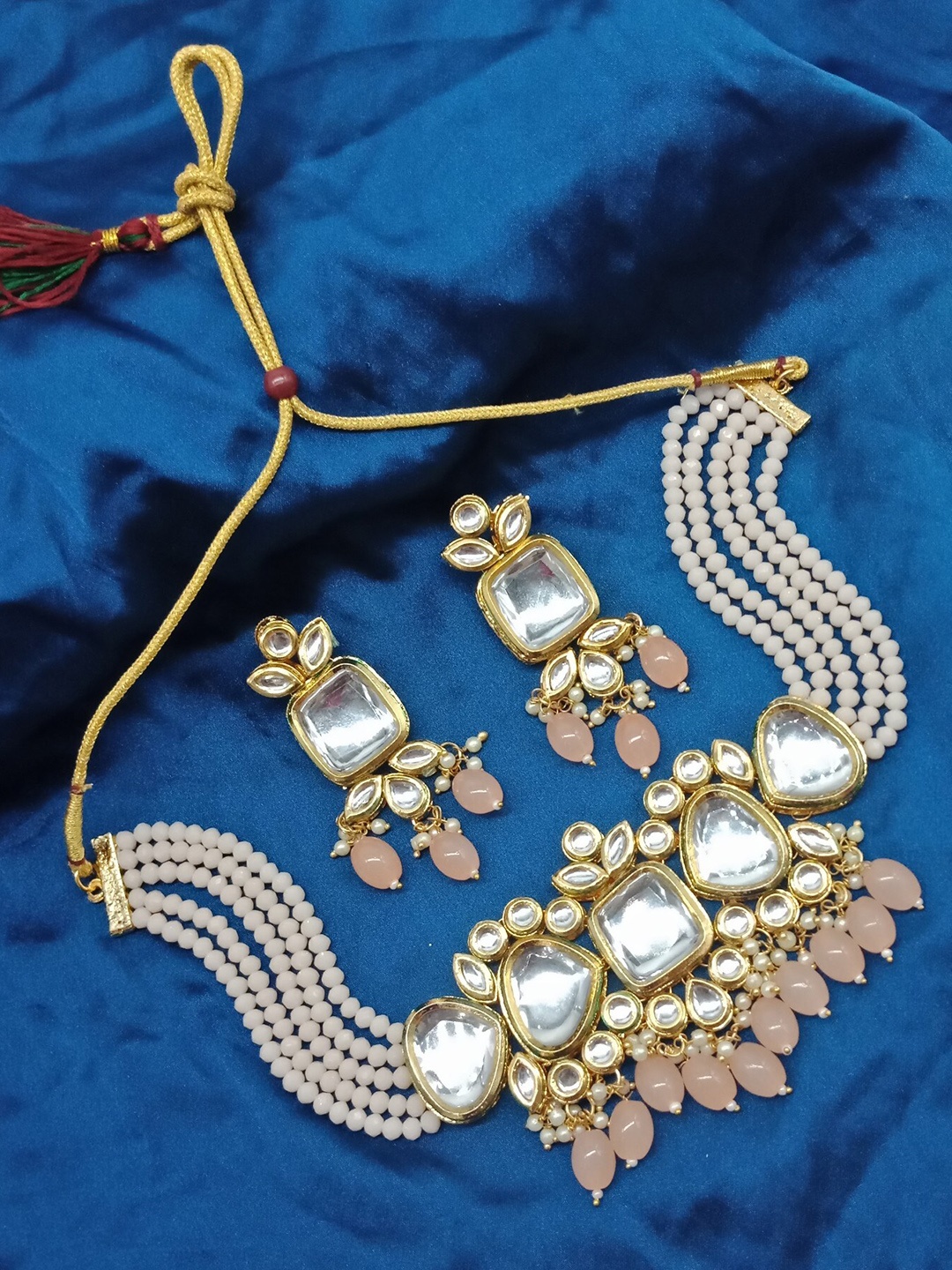 

AASHISH IMITATION Gold-Plated Kundan Studded & Beaded Necklace & Earrings