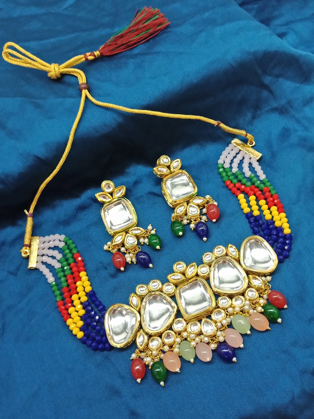 

AASHISH IMITATION Gold-Plated Kundan Studded & Beaded Necklace & Earrings