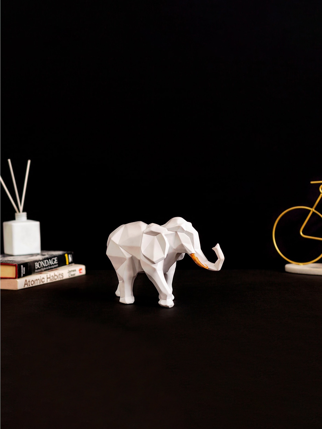 

DecorTwist White 2 Pieces Geometric Design Elephants Figurine Showpieces