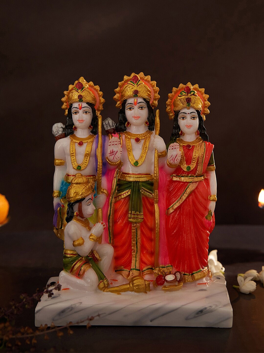 

DecorTwist White & Orange Ram Darbar Statue Showpiece