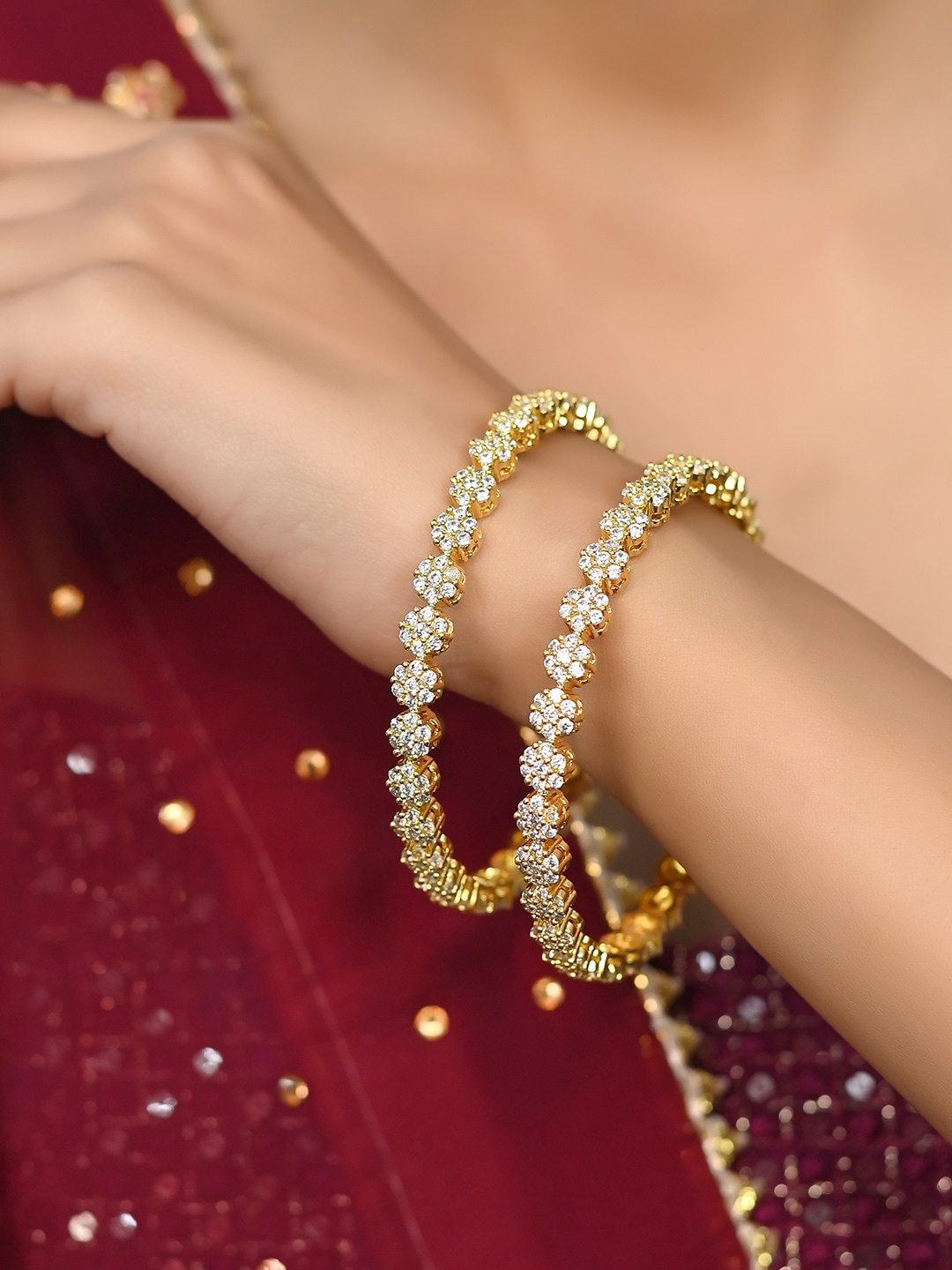 

RATNAVALI JEWELS Set of 2 Gold-Plated Stone Studded Bangles