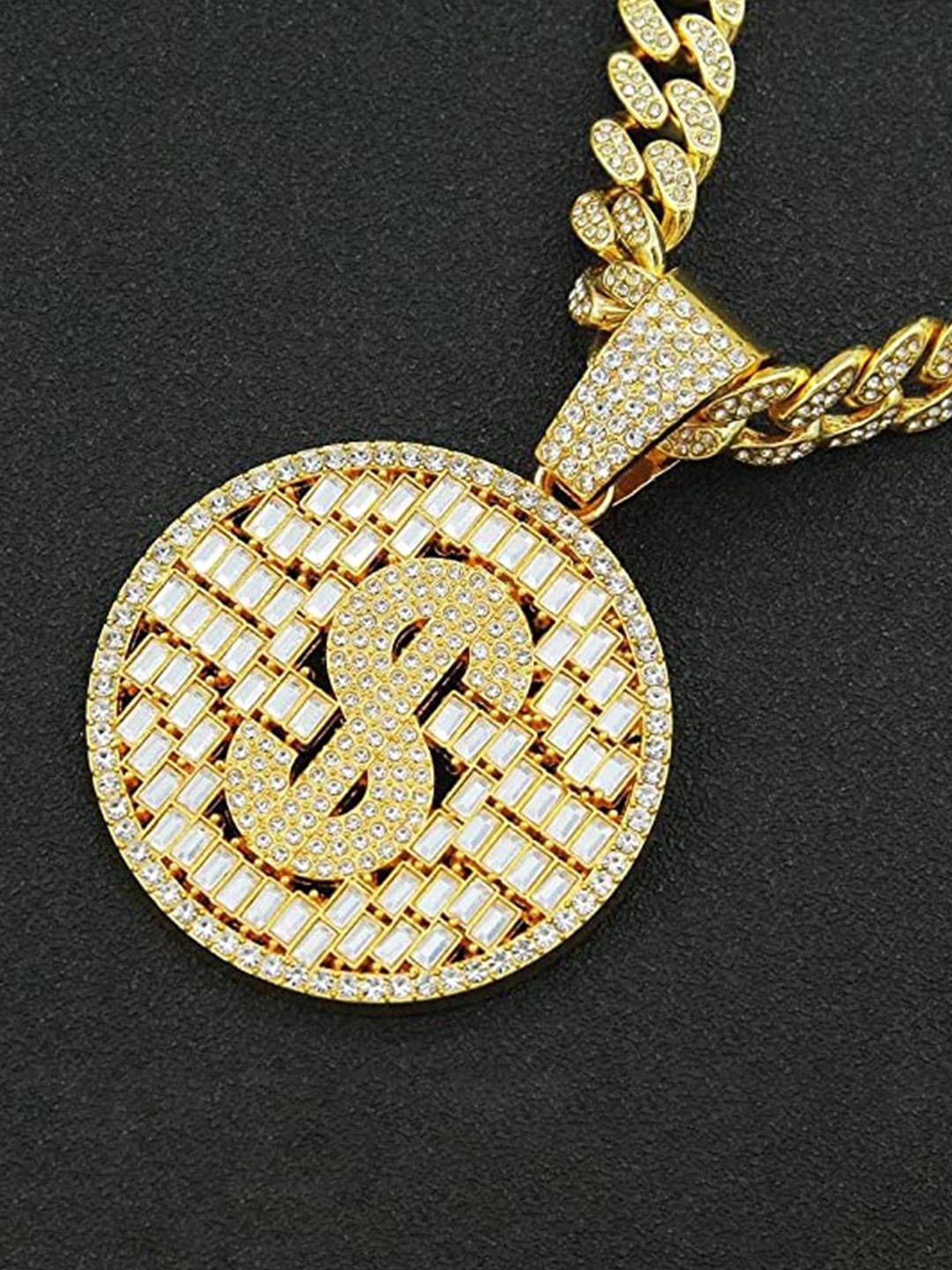 

VIEN Gold-Plated Crystal Studded Hip Hop Dollar Necklace