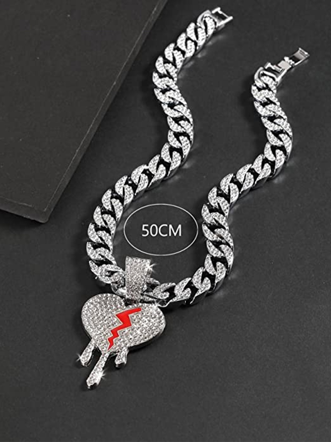 

VIEN Silver-Plated Mc Stan Hip Hop Bleeding Broken Heart Cuban Necklace