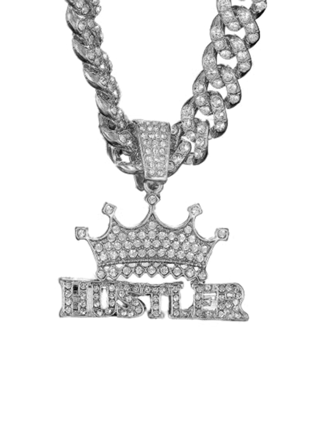 

VIEN Silver-Plated Mc Stan Hip Hop Crystal Studded Necklace