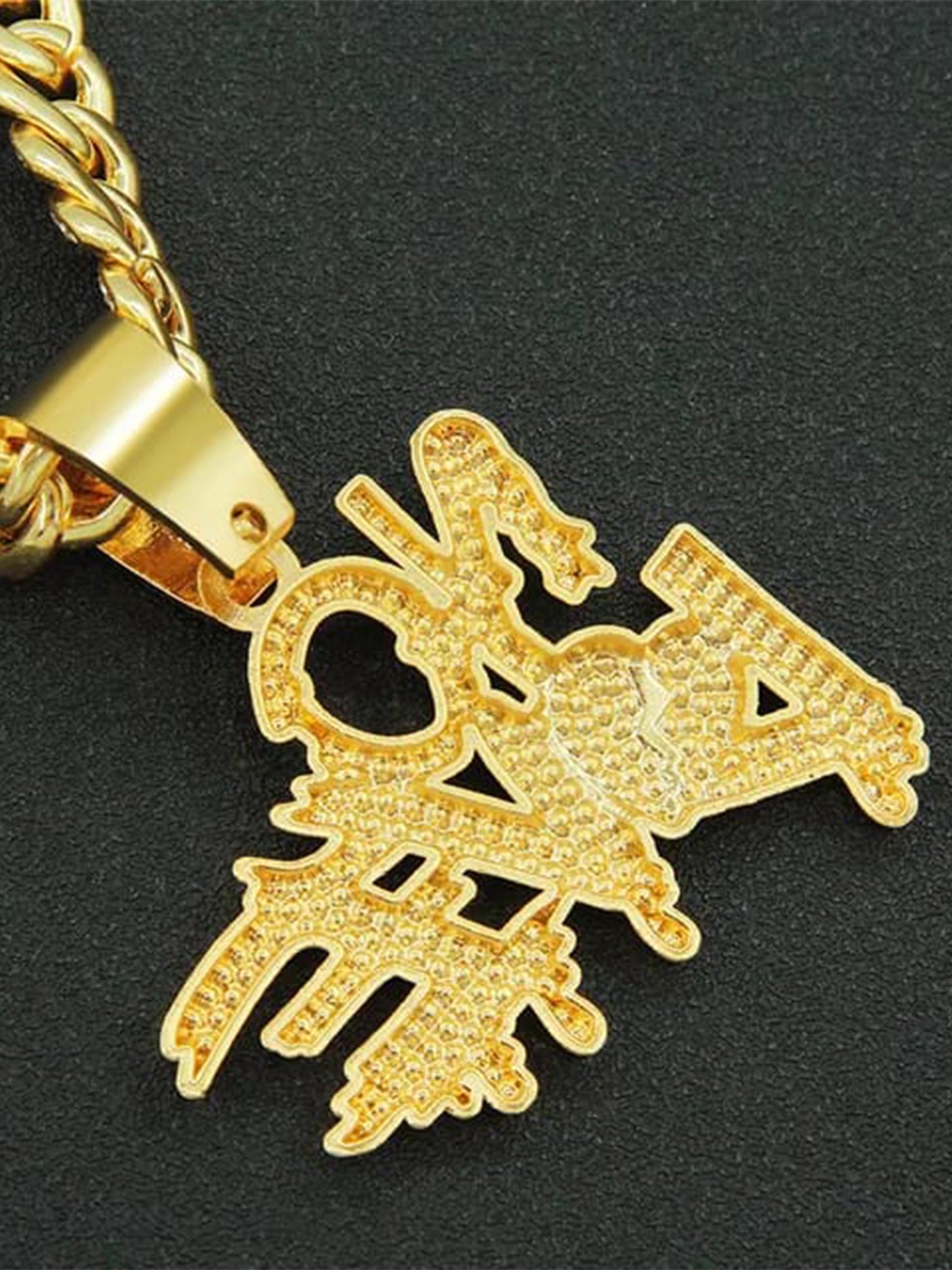 

VIEN Men Gold-Plated No Love Pendant Statement Cubic Zirconia Necklace