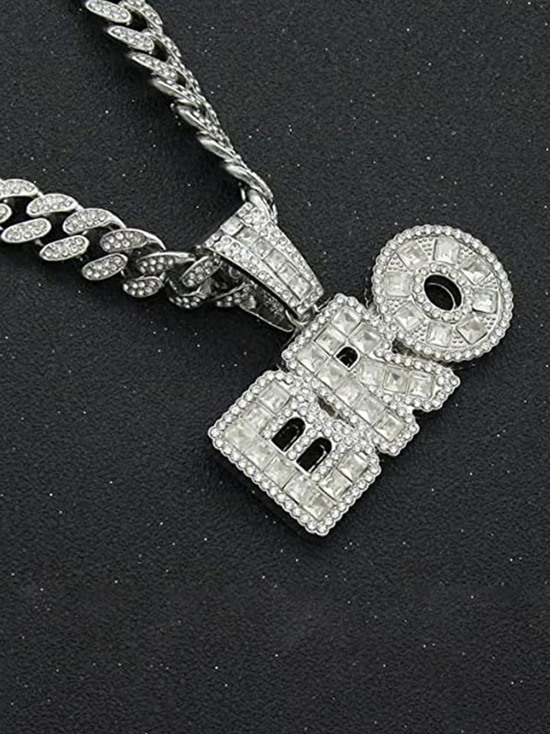 

VIEN Silver-Plated Crystals Studded Hip Hop BRO Cuban Necklace