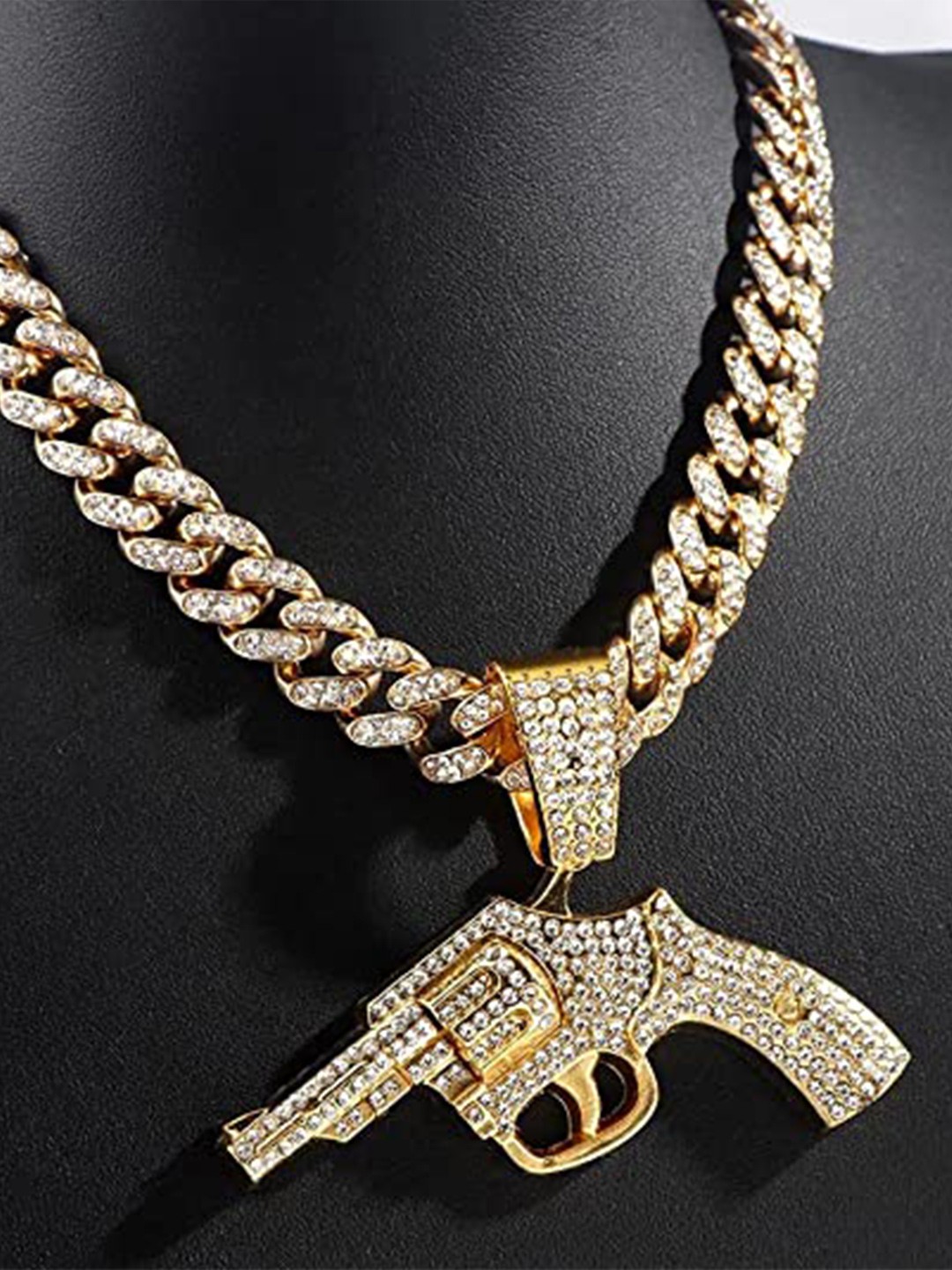 

VIEN Men Gold-Plated GUN Statement Cubic Zirconia Necklace