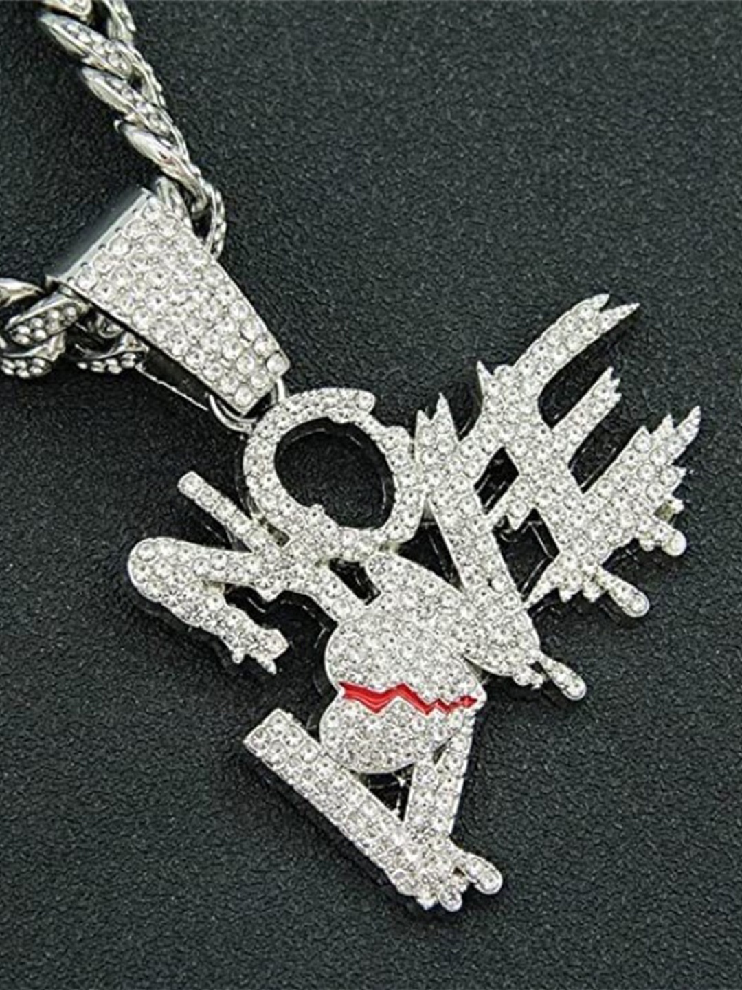 

VIEN Men Silver-Plated No Love Statement Cubic Zirconia Necklace