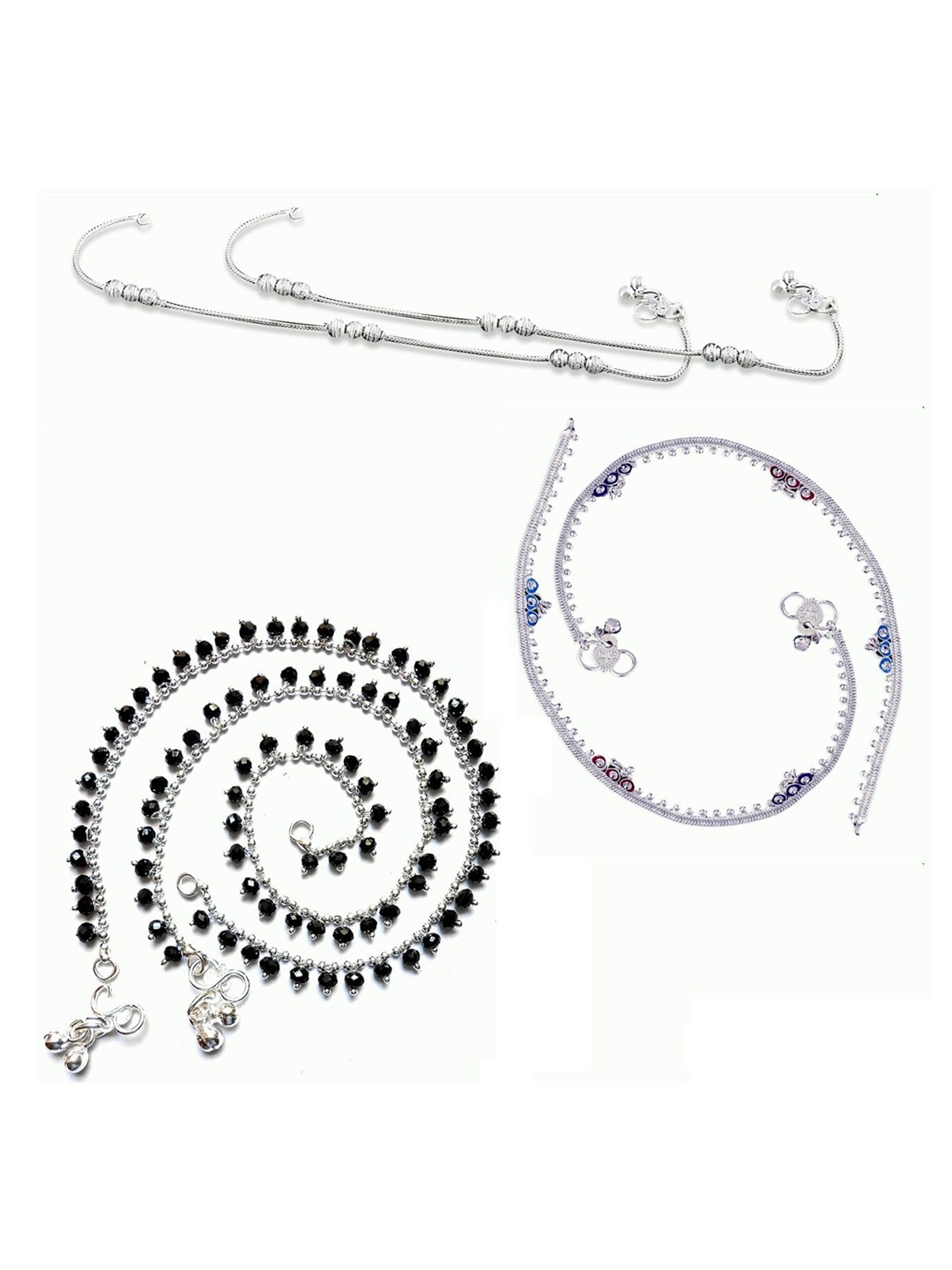 

RUHI COLLECTION Set Of 3 Silver-Plated Bridal Beaded Anklets